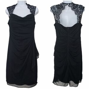 Fitted dress with lace sleeves & mesh overlay by Scarlett Nite / Women's Size 10